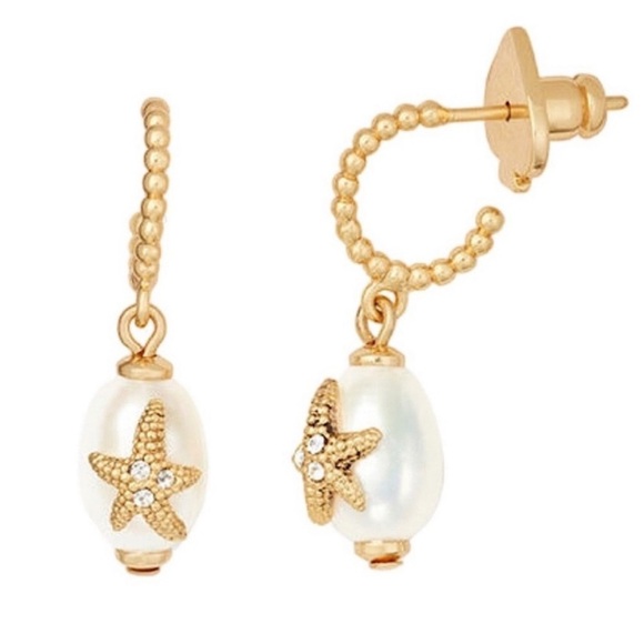 KATE SPADE • Sea Star Starfish Pearl Huggie Gold Earrings - Picture 3 of 6